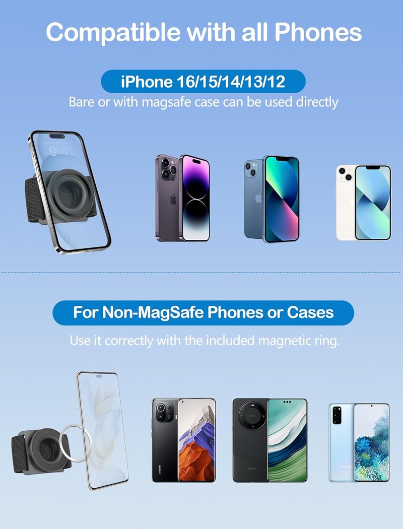 TOPGO Running Phone Holder for iPhone [360° Rotatable & Upgrade Anti-Drop] Magnetic Wrist Phone Holder, Magsafe Armband Compatible with iPhone 17 Pro and Android - Black - Image 2